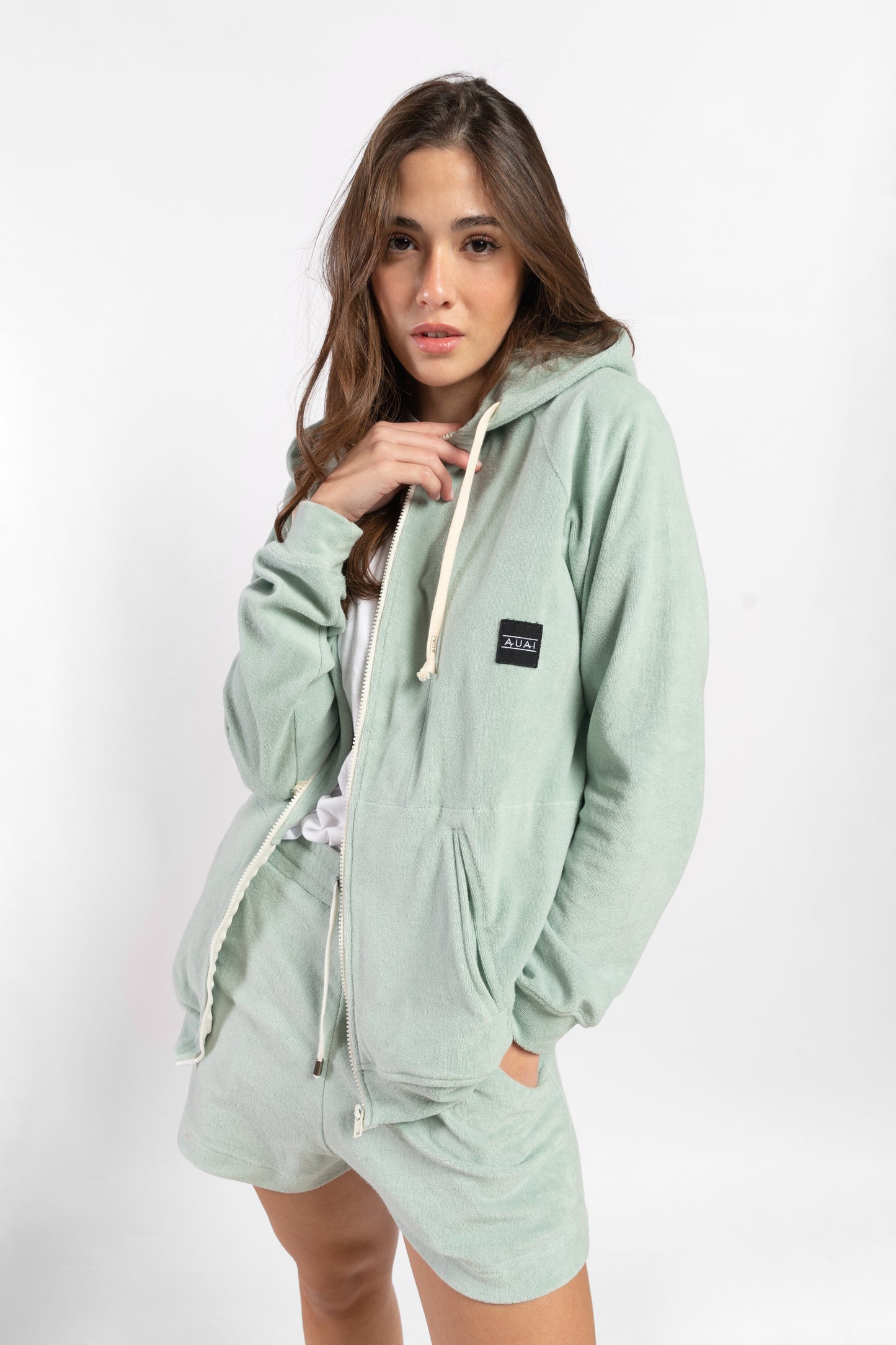 Felpa in Spugna con Cappuccio e Zip Mare