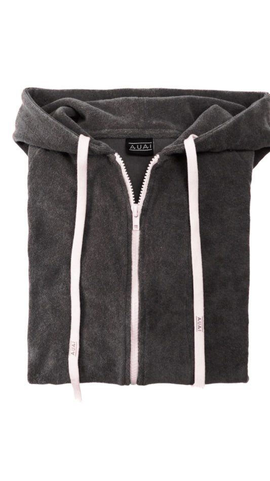 Felpa in Spugna con Cappuccio e Zip Antracite