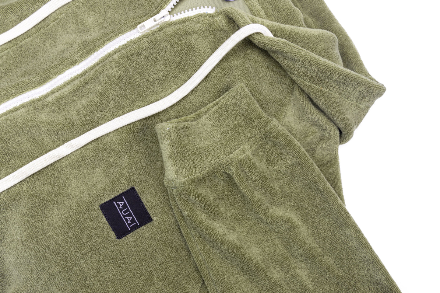 Felpa in Spugna con Cappuccio e Zip Verde