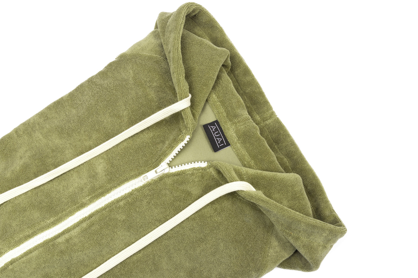 Felpa in Spugna con Cappuccio e Zip Verde