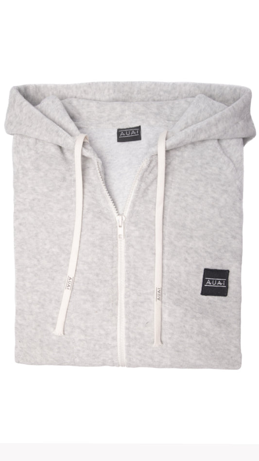 Felpa in Spugna con Cappuccio e Zip Grigio