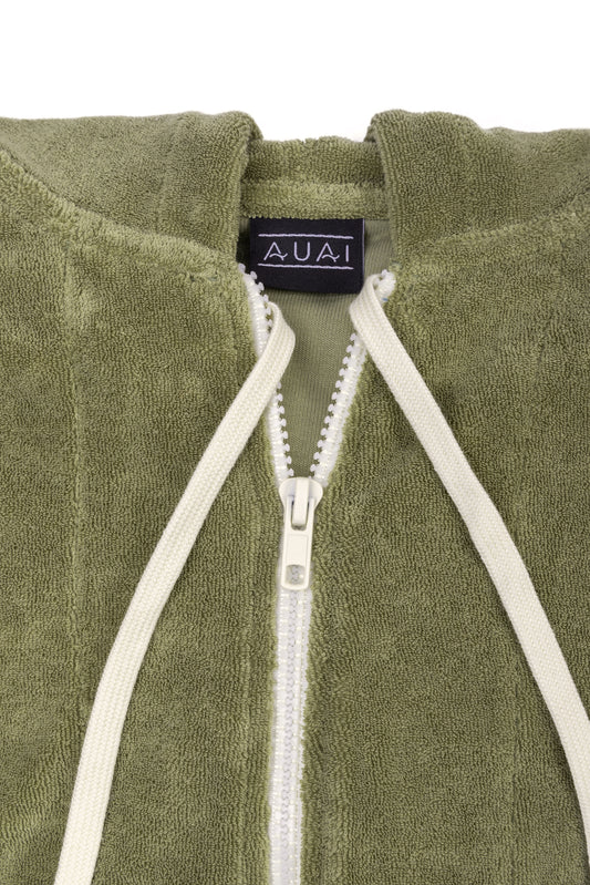 Felpa in Spugna con Cappuccio e Zip Verde