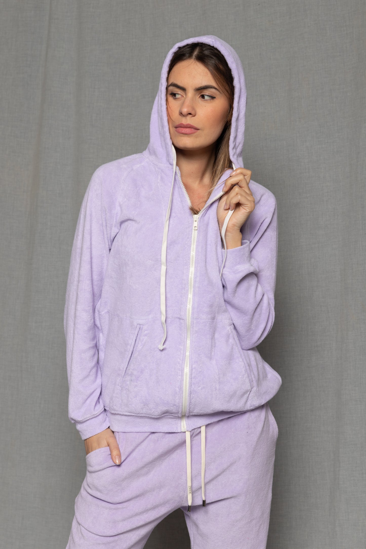 Felpa in Spugna con Cappuccio e Zip