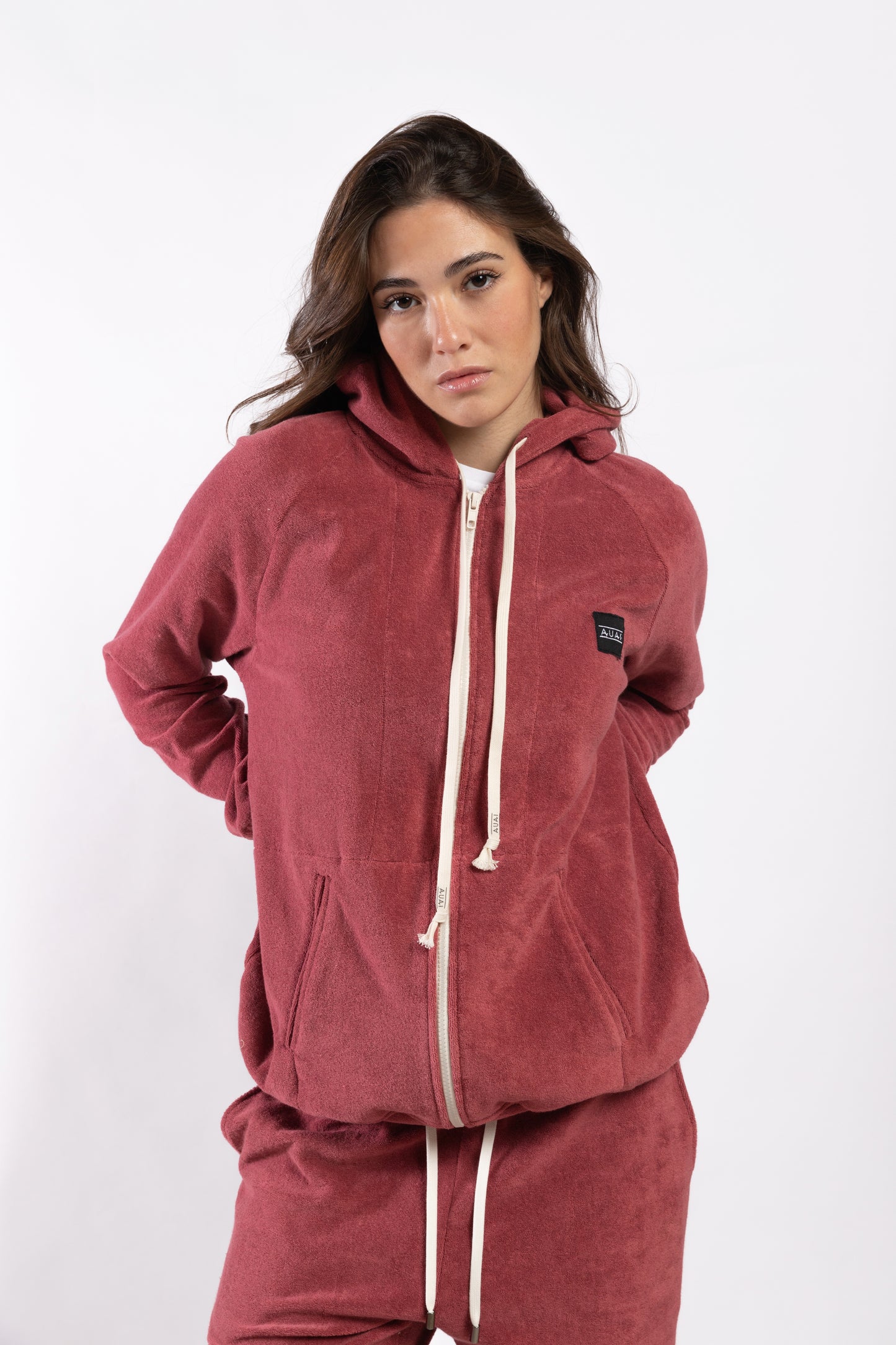 Felpa in Spugna con Cappuccio e Zip