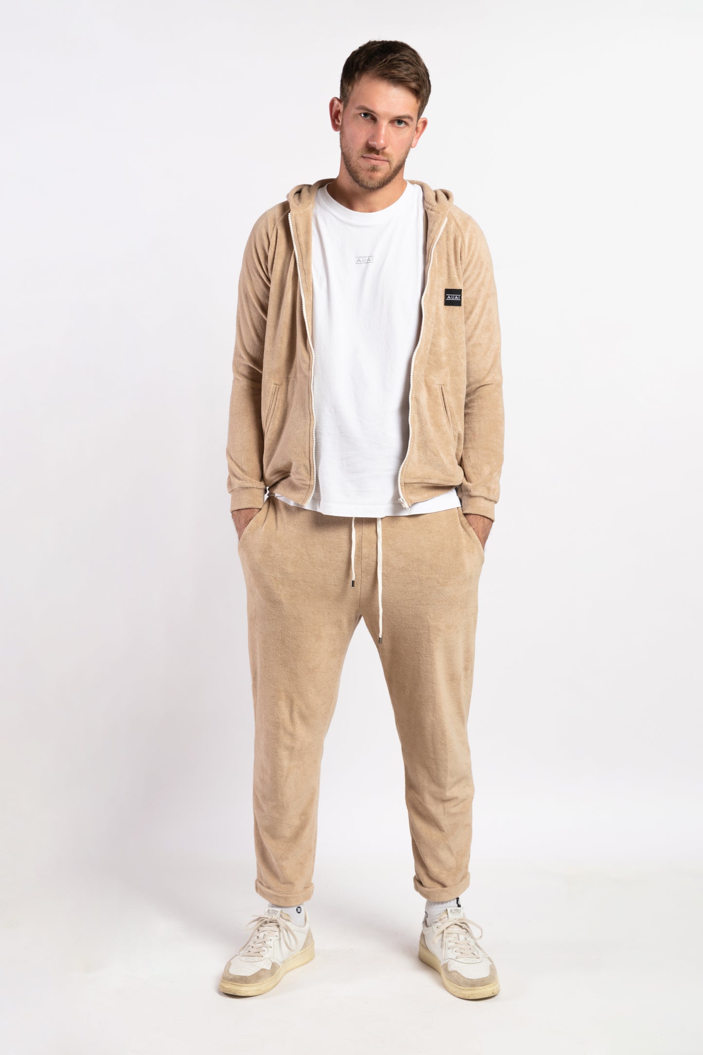 Felpa in Spugna con Cappuccio e Zip