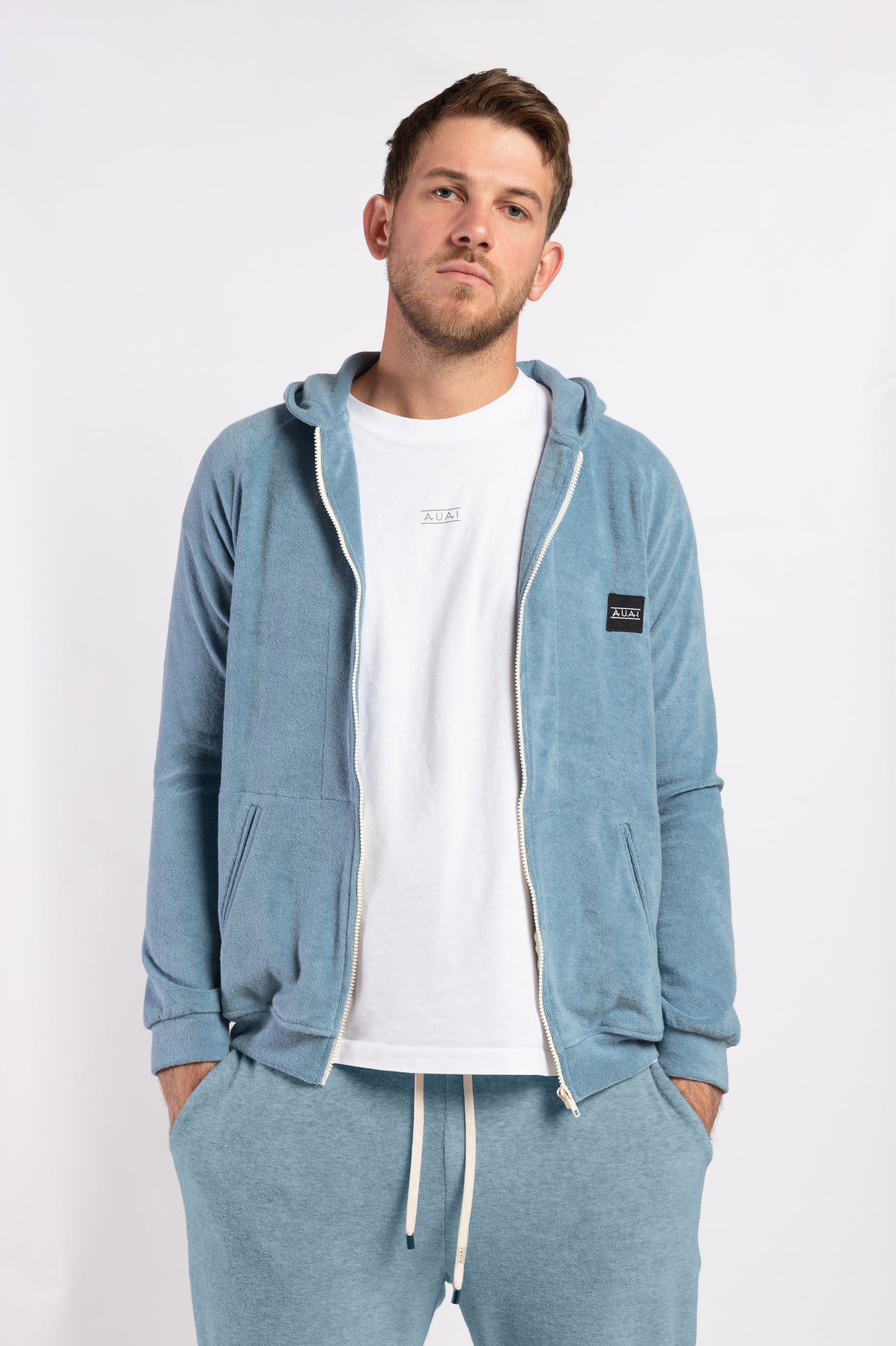 Felpa in Spugna con Cappuccio e Zip