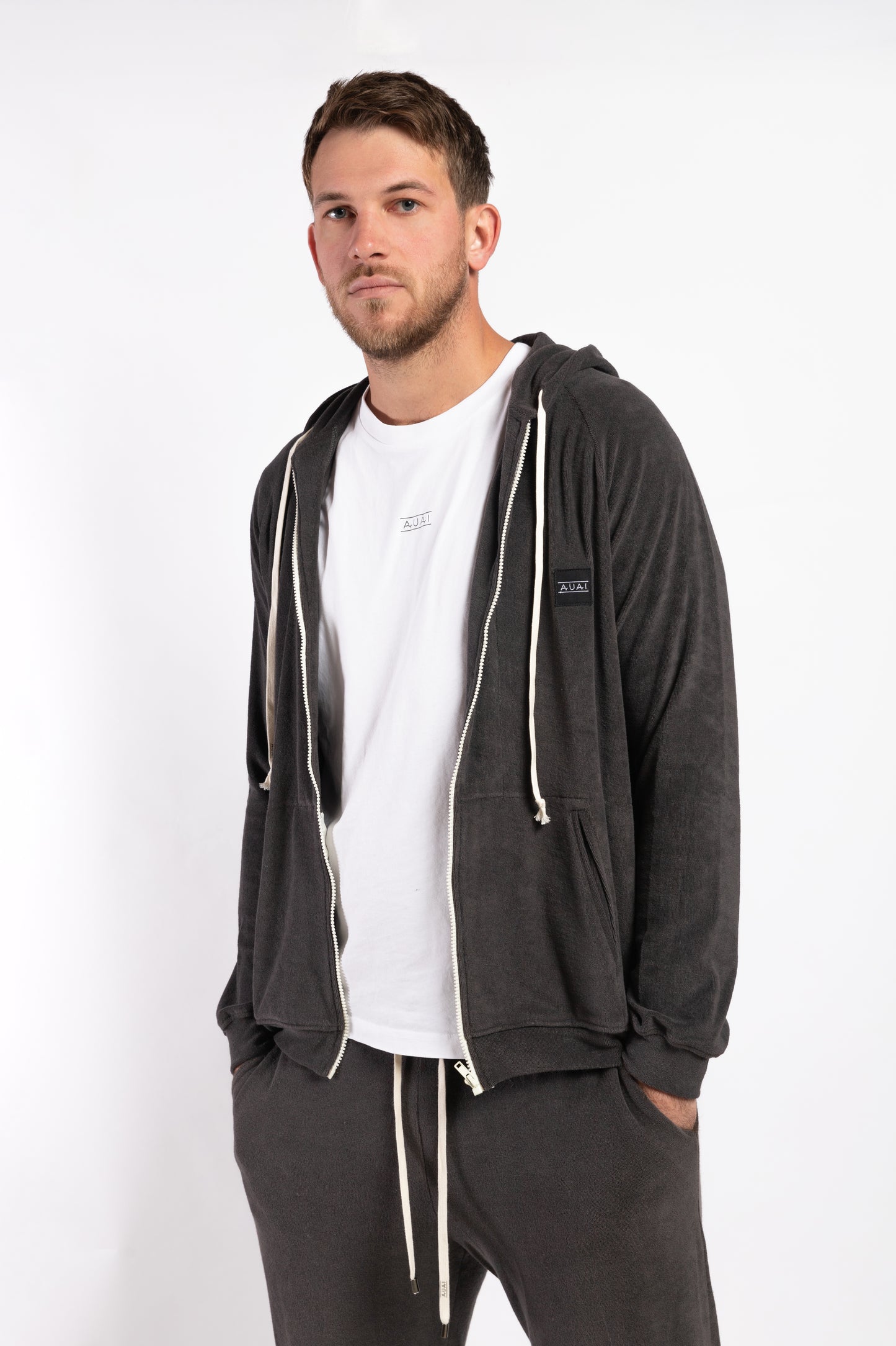 Felpa in Spugna con Cappuccio e Zip