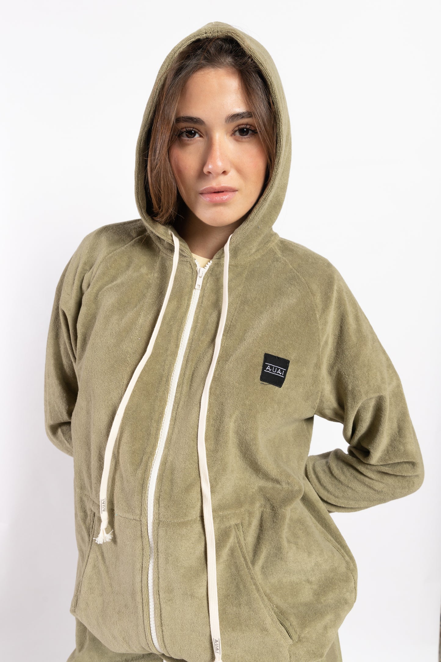 Felpa in Spugna con Cappuccio e Zip