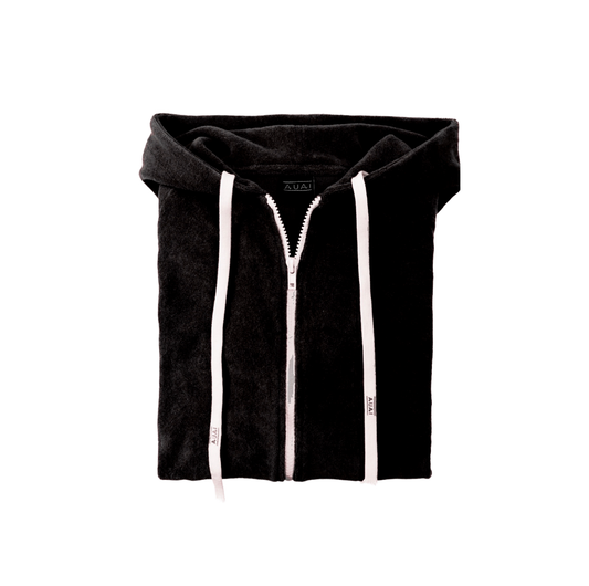 Felpa in Spugna con Cappuccio e Zip Nero